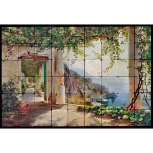 36x24 View to the Amalfi Kitchen Backsplash Mural Tumbled Marble Tiles   372057478735